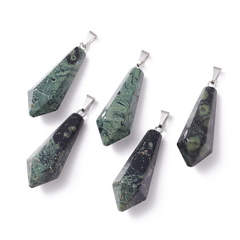 Natural Kambaba Jasper Pointed Pendants, with Platinum Plated Brass Loops, Bullet, 35.3~38x13~14mm, Hole: 6.5x2.8mm