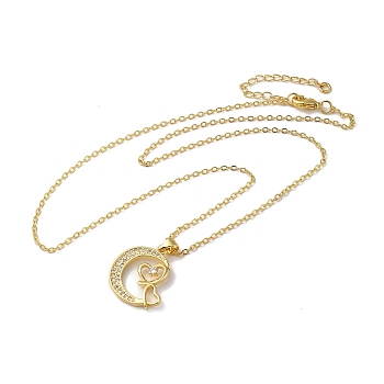 Golden Brass Crescent Moon Pendant Necklace with Rhinestone, Heart, 17.32 inch(44cm)