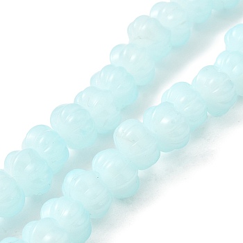 Opaque Normal Glass Beads, Pumpkin, Pale Turquoise, 9x11x12mm, Hole: 1.2mm, about 74pcs/strand, 23.23 inch(59cm)