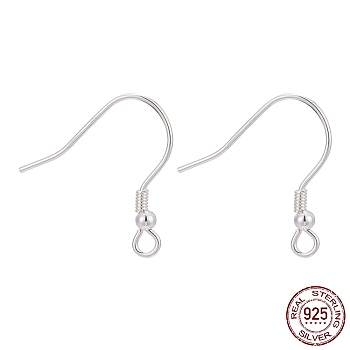 925 Sterling Silver Earring Hooks, Silver, 19mm, Hole: 2mm, 22 Gauge, Pin: 0.6mm