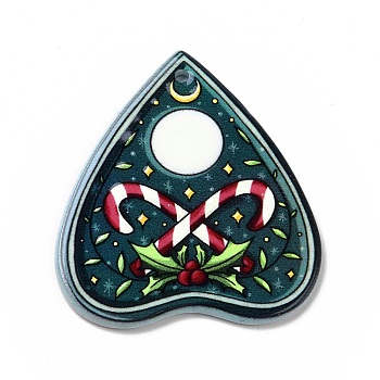 Printed  Acrylic Pendants, for Christmas, Talking Board Charm, Candy Cane Pattern, 40x36x2mm, Hole: 1.8mm