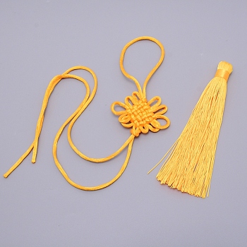 Polyester Tassel Pendant Decorations, Chinese Knot, Gold, 350~420x54x6mm, 125x10mm