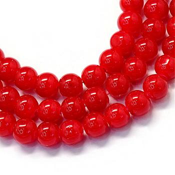 Baking Painted Imitation Jade Glass Round Bead Strands, Crimson, 12~12.5mm, Hole: 1.5mm, about 70pcs/strand, 31.8 inch