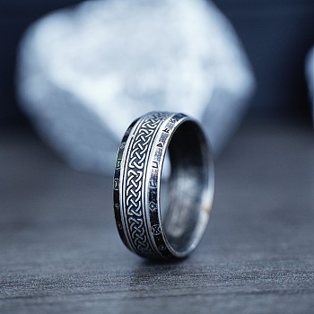 Viking Style Retro 304 Stainless Steel Finger Rings, Antique Silver, US Size 7(17.3mm)