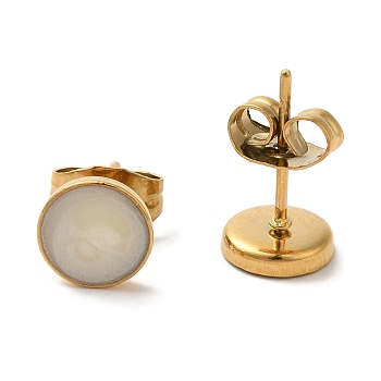 Ion Plating(IP) 304 Stainless Ion Plating(IP) 304 Stainless Steel Flat Round Stud Earrings, wtih Enamel, Real 18K Gold Plated, 7mm