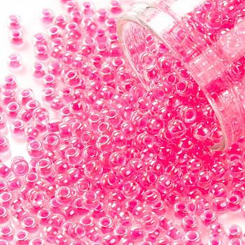 TOHO Round Seed Beads, Japanese Seed Beads, (978) Translucent Luminous Neon Pink, 8/0, 3mm, Hole: 1mm, about 222pcs/bottle, 10g/bottle