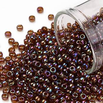 TOHO Round Seed Beads, Japanese Seed Beads, (177) Transparent AB Smoky Topaz, 8/0, 3mm, Hole: 1mm, about 222pcs/bottle, 10g/bottle