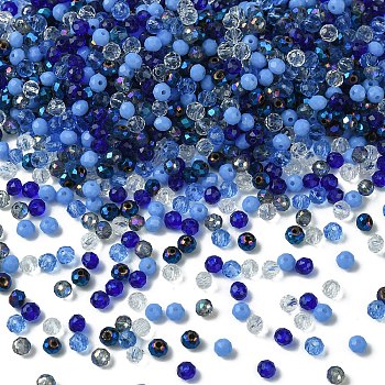 Glass Beads, Mixed Style, Faceted Rondelle, Blue, 4x3.5mm, Hole: 1mm, about 500pcs/bag