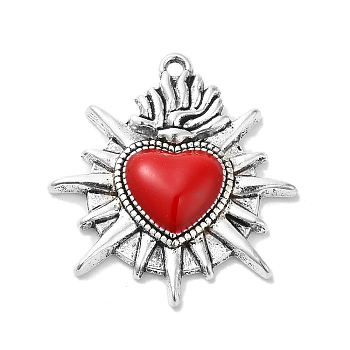 Alloy Enamel Pendants, Antique Silver, Sacred Heart Charm, Red, 26x24x4mm, Hole: 1.5mm