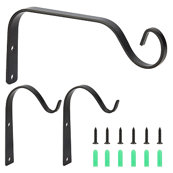 SUPERFINDINGS  Iron Wall Hanging Bracket Plant Hooks, with Iron Screws & Plastic Anchor Screws, for Garden, Bird Feeders, Planters, Lanterns, Wind Chimes, Electrophoresis Black, 3sets/bag