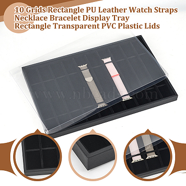 10 Gitter Rechteck PU Leder Uhrenarmbänder Halskette Armband Display Tablett(ODIS-NB0001-38B)-4