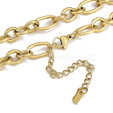 304 Stainless Steel Lock Pendant Figaro Chain Necklaces(NJEW-I129-02G)-3