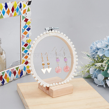 Retro Round Wooden Lace Fabric Earring Display Stands(EDIS-WH0029-82)-3