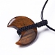 Adjustable Natural Tiger Eye Double Horn Pendant Necklace with Wax Cord for Women(NJEW-B086-01E)-4