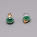 Transparent Glass Globe Pendant, with inside Plastic Round Beads, Cup Peg Bails, Round, Green, 21x16mm, Hole: 2mm(GLAA-WH0027)