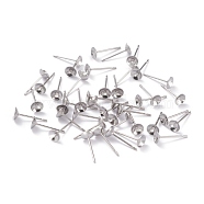 304 Stainless Steel Stud Earring Settings, Cone, Stainless Steel Color, 5x0.3mm, Diameter: 5mm, Tray: 4mm, Pin: 0.7mm(STAS-J031-12)