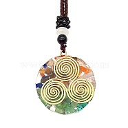 Orgonite Chakra Natural & Synthetic Mixed Stone Pendant Necklaces, Nylon Thread Necklace for Women, Flat Round, Whorl, 25.59 inch(65cm)(QQ6308-3)