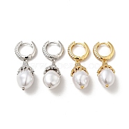ABS Imitation Pearls Drop Dangle Hoop Earrings with Clear Cubic Zirconia, Rack Plating Brass Jewelry for Women, Mixed Color, 38.5mm, Pin: 0.8mm(EJEW-F288-02)