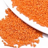 11/0 Grade A Glass Seed Beads, Cylinder, Uniform Seed Bead Size, Baking Paint, Dark Orange, 1.5x1mm, Hole: 0.5mm, about 2000pcs/10g(X-SEED-S030-1019)