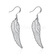 Brass Dangle Earrings, Wing, Clear, Silver Color Plated, 40x9mm(EJEW-BB31743)