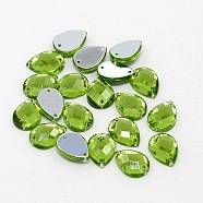 Sew on Rhinestone, Taiwan Acrylic Rhinestone, Two Holes, Garments Accessories, Green Yellow, teardrop, about 10mm wide, 14mm long, 4mm thick, hole: 1mm(ARB27-10X14MM-38)