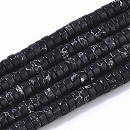 Synthetic Turquoise Beads Strands, Dyed, Heishi Beads, Disc, Black, 4x1~2mm, Hole: 0.7mm, about 195~213pcs/strand, 14.96 inch~15.31 inch(38~38.9cm)(TURQ-N215-01A)