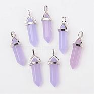 Bullet Imitation Jade Glass Pointed Pendants, with Alloy Findings, Lilac, 39x12mm, Hole: 3x4mm(G-F295-01B)