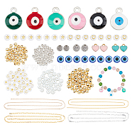 ARRICRAFT DIY Chain Bracelet Necklace Making Kits, Including Brass & Iron Chains, Evil Eye Acrylic & Resin & Glass Pearl & Round Brass Beads, Alloy & Heart Brass Charms, Mixed Color, Chain: 4m/box(DIY-AR0002-69)