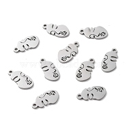 304 Stainless Steel Pendants, Abstract Face, Stainless Steel Color, 16.5x8.5x1mm, Hole: 1.5mm(STAS-F271-09A-P)