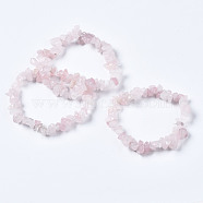 Unisex Chip Natural Rose Quartz Beaded Stretch Bracelets, Inner Diameter: 1-3/4~2 inch(4.5~5cm)(BJEW-S143-09)