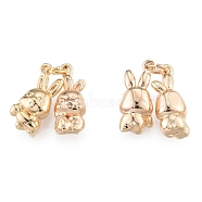 Brass Charms, Cadmium Free & Nickel Free & Lead Free, a Pair of Rabbits, Real 18K Gold Plated, 14x5.5x4mm, Hole: 2mm(KK-N216-570LG)