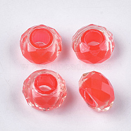 Resin Beads, Large Hole Beads, Faceted, Rondelle, Orange Red, 13~13.5x7.5~8mm, Hole: 5.5mm(RPDL-S013-05A)