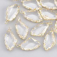 Brass Glass Pendants, Faceted, Polygon, Clear, Real 18K Gold Plated, 23x12x5mm, Hole: 1.8mm(KK-T035-53)