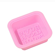 DIY Soap Making Food Grade Silicone Molds, Resin Casting Molds, Clay Craft Mold Tools, Square with Word 100%HANDMADE, Pink, 70x70x22mm(SIMO-PW0001-084)