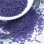 MIYUKI Round Rocailles Beads, Japanese Seed Beads, 11/0, (RR1020) Silverlined Cobalt AB, 2x1.3mm, Hole: 0.8mm, about 50000pcs/pound(SEED-G007-RR1020)