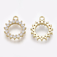 Cubic Zirconia Charms, with Brass Findings, Sun, Clear, Real 18K Gold Plated, 13x11x2mm, Hole: 1.5mm(KK-S348-149)