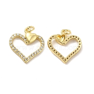 Brass Micro Pave Cubic Zirconia Pendants, with Jump Ring, Heart Charm, Real 18K Gold Plated, 20.5x19.5x3.5mm, Hole: 3.5mm(KK-E068-VB131)