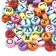 Acrylic Beads, Flat Round with Greek Alphabet, Mixed Color, 7x4mm, Hole: 1mm, about 3700pcs/500g(MACR-S273-14)