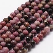 Natural Rhodonite Beads Strands, Round, 4mm, Hole: 0.8mm, about 96pcs/strand, 14.9 inch~15.1 inch(G-D840-59-4mm)