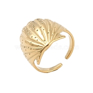 304 Stainless Steel Shell Shape Open Cuff Ring for Women, Golden, Adjustable(RJEW-Z037-01G)