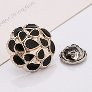 Plastic Brooch, Alloy Pin, with Enamel, for Garment Accessories, Round with Teardrop, Black, 18mm(SENE-PW0013-07A-05A)