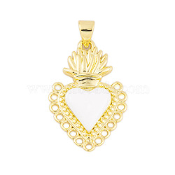 Rack Plating Brass Enamel Pendants, Cadmium Free & Lead Free, Long-Lasting Plated, Real 18K Gold Plated, Sacred Heart Charm, White, 26.5x17x3.5mm, Hole: 3.5x3mm(KK-P269-08G-04)