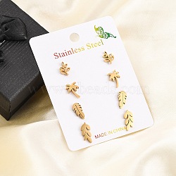 304 Stainless Steel Leaf Stud Earring Kits, Golden, 9~13x5.5~7.5mm(EJEW-H142-03G)