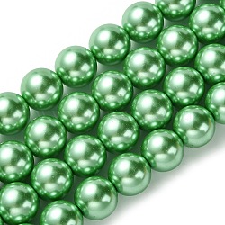 Eco-Friendly Glass Pearl Beads Strands, Grade A, Round, Dyed, Cotton Cord Threaded, Spring Green, 12mm, Hole: 1.2~1.5mm, about 34pcs/strand, 15.7 inch(HY-A008-12mm-RB008)
