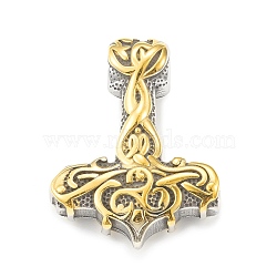 Ion Plating(IP) 304 Stainless Steel Pendants, Thor's Hammer, Antique Silver & Golden, 44x32.5x11.5mm, Hole: 5.5mm(STAS-G303-10G)