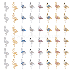 48Pcs 8 Style Alloy Pendants, with Rhinestone, Crane & Flamingo, Platinum & Golden, 24.5~28x13~15x2.5~4mm, Hole: 1.8~2mm, 6pcs/style(FIND-FH0007-38)