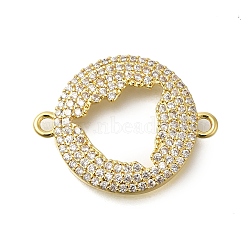 Rack Plating Brass Micro Pave Clear Cubic Zirconia Hollow Connector Charms, Flat Round Links, Long-Lasting Plated, Cadmium Free & Lead Free, Real 18K Gold Plated, 20x26x3mm, Hole: 1.6mm(KK-M079-13G)