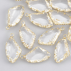 Brass Glass Pendants, Faceted, Polygon, Clear, Real 18K Gold Plated, 23x12x5mm, Hole: 1.8mm(KK-T035-53)