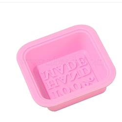 DIY Soap Making Food Grade Silicone Molds, Resin Casting Molds, Clay Craft Mold Tools, Square with Word 100%HANDMADE, Pink, 70x70x22mm(SIMO-PW0001-084)