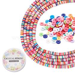 DIY Bracelet Making Kits, with Disc Eco-Friendly Handmade Polymer Clay Beads Strands and Elastic Crystal Thread, Mixed Color, 6x1mm, Hole: 2mm, about 380~400pcs/strand, 17.7 inch, 5 Strands(DIY-YW0003-93)